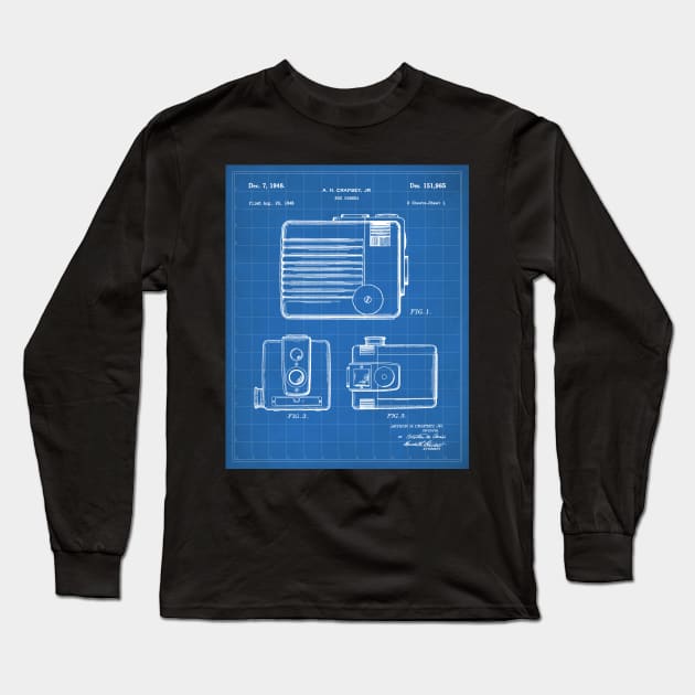 Box Camera Patent - Photographer Photography Fan Art - Blueprint Long Sleeve T-Shirt by patentpress